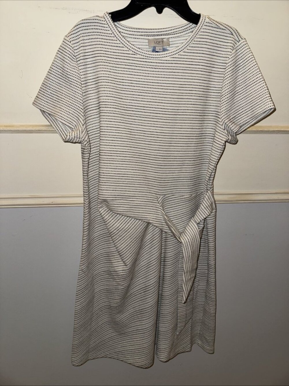 NWT Loft Striped Tie-Front Tee Dress White Black Striped  Medium Casual Resort